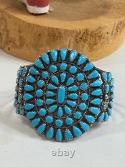 Vintage Sterling Silver Turquoise Navajo Flower Cluster Cuff Bracelet 54gr