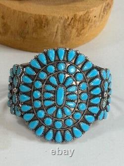 Vintage Sterling Silver Turquoise Navajo Flower Cluster Cuff Bracelet 54gr