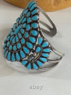 Vintage Sterling Silver Turquoise Navajo Flower Cluster Cuff Bracelet 54gr