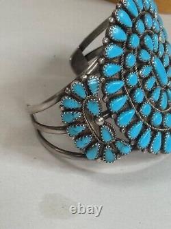 Vintage Sterling Silver Turquoise Navajo Flower Cluster Cuff Bracelet 54gr