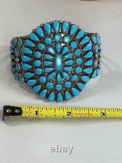 Vintage Sterling Silver Turquoise Navajo Flower Cluster Cuff Bracelet 54gr