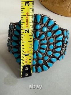 Vintage Sterling Silver Turquoise Navajo Flower Cluster Cuff Bracelet 54gr