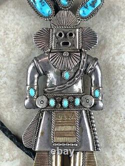 Vintage Sterling Silver Turquoise Navajo Lather Bolo Tie 4 3/4-1 3/4Weight 84g