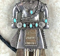 Vintage Sterling Silver Turquoise Navajo Lather Bolo Tie 4 3/4-1 3/4Weight 84g