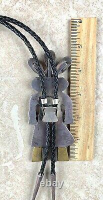 Vintage Sterling Silver Turquoise Navajo Lather Bolo Tie 4 3/4-1 3/4Weight 84g