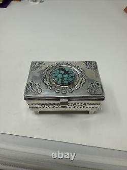 Vintage Sterling Silver Turquoise Navajo Southwestern P. Yellowhorse Trinket Box