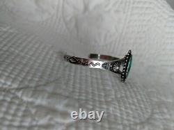 Vintage Sterling Silver Turquoise Navajo Stamped Cuff Bracelet