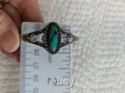 Vintage Sterling Silver Turquoise Navajo Stamped Cuff Bracelet