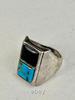 Vintage Sterling Silver Turquoise and Onyx Navajo Men's Ring