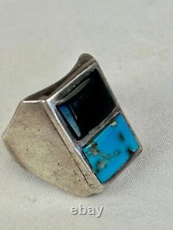 Vintage Sterling Silver Turquoise and Onyx Navajo Men's Ring