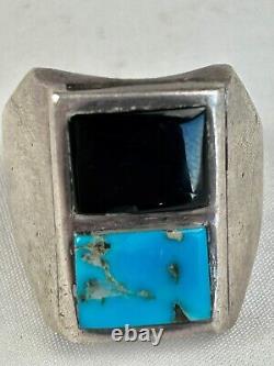 Vintage Sterling Silver Turquoise and Onyx Navajo Men's Ring