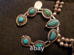 Vintage Sterling silver and turquoise Navajo squash blossom necklace