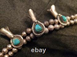 Vintage Sterling silver and turquoise Navajo squash blossom necklace