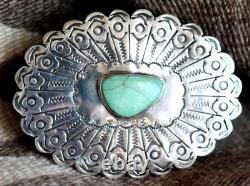 Vintage TURQUOISE CAB + STERLING silver belt buckle Navajo Southwestern old pawn