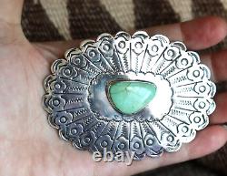 Vintage TURQUOISE CAB + STERLING silver belt buckle Navajo Southwestern old pawn