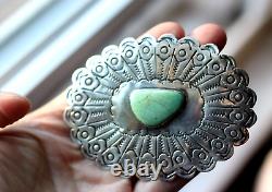 Vintage TURQUOISE CAB + STERLING silver belt buckle Navajo Southwestern old pawn