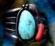 Vintage TURQUOISE + CORAL sterling cuff bracelet signed LC Navajo Southwestern