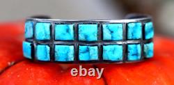 Vintage TURQUOISE DOUBLE ROW INLAY INGOT CUFF bracelet sterling Navajo Zuni READ