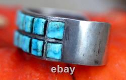 Vintage TURQUOISE DOUBLE ROW INLAY INGOT CUFF bracelet sterling Navajo Zuni READ