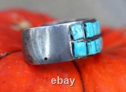 Vintage TURQUOISE DOUBLE ROW INLAY INGOT CUFF bracelet sterling Navajo Zuni READ