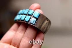 Vintage TURQUOISE DOUBLE ROW INLAY INGOT CUFF bracelet sterling Navajo Zuni READ