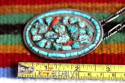Vintage TURQUOISE NUGGET HEISHI CORAL necklace Navajo signed JL sterling silver