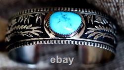 Vintage TURQUOISE STERLING OVERLAY NAVAJO CUFF bracelet eagle Richard Singer men