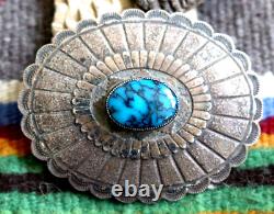 Vintage TURQUOISE + TUFA CAST STERLING silver CONCHO belt buckle Navajo signed