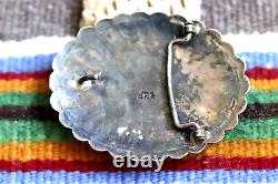 Vintage TURQUOISE + TUFA CAST STERLING silver CONCHO belt buckle Navajo signed