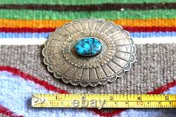 Vintage TURQUOISE + TUFA CAST STERLING silver CONCHO belt buckle Navajo signed
