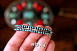 Vintage TWO ROW SNAKE EYE TURQUOISE CUFF BRACELET ster. Carinated Zuni Navajo 6