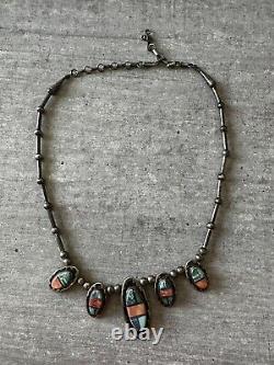 Vintage Teme Navajo Sterling Turquoise inlay Necklace. Stunning