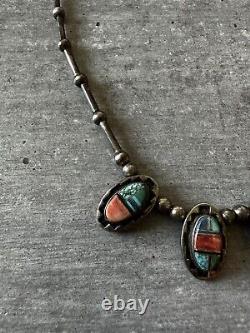 Vintage Teme Navajo Sterling Turquoise inlay Necklace. Stunning