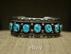 Vintage Thick Heavy Native American Navajo Turquoise Sterling Silver Bracelet