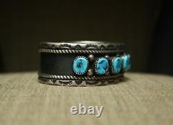 Vintage Thick Heavy Native American Navajo Turquoise Sterling Silver Bracelet