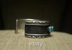 Vintage Thick Heavy Native American Navajo Turquoise Sterling Silver Bracelet