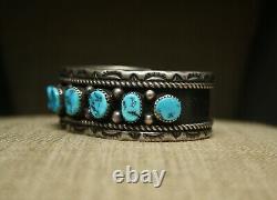 Vintage Thick Heavy Native American Navajo Turquoise Sterling Silver Bracelet