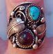 Vintage Tom Platero Navajo Indian Turquoise & Amber Sterling Silver Ring Size 11