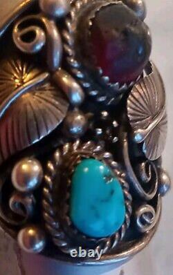 Vintage Tom Platero Navajo Indian Turquoise & Amber Sterling Silver Ring Size 11