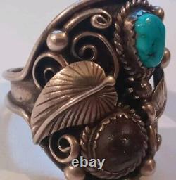 Vintage Tom Platero Navajo Indian Turquoise & Amber Sterling Silver Ring Size 11