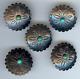Vintage Trading Post Navajo Indian Sterling Silver Turquoise Buttons Set Of Five