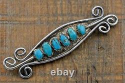 Vintage Traditional Navajo Old Pawn Sterling Silver Genuine Turquoise Brooch Pin