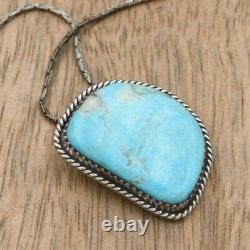 Vintage Traditional Navajo Old Pawn Turquoise Sterling Silver Bezel Pendant
