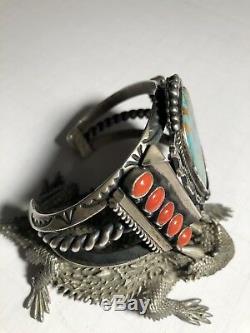 Vintage Turquoise And Coral Bracelet By Navajo Artist Kirk Smith