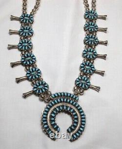 Vintage Turquoise & Coral Reversible Squash Blossom Sterling Silver Necklace
