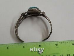 Vintage Turquoise Native Navajo Sterling Silver 925 Cuff Bracelet