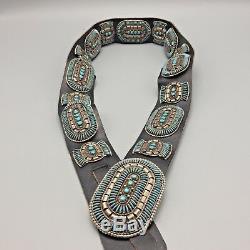 Vintage Turquoise Needlepoint and Sterling Silver Concho Belt Jason Yazzie