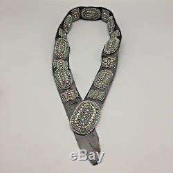 Vintage Turquoise Needlepoint and Sterling Silver Concho Belt Jason Yazzie