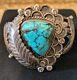 Vintage Turquoise Nugget Ornate Sterling Silver Native American Navajo Cuff