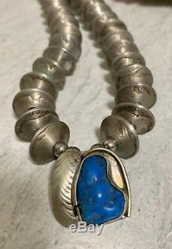 Vintage Turquoise Pendant Buffalo Nickel Navajo Pearl Squash Blossom Necklace